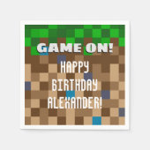 Game On Pixelated Grass Block Gaming Birthday Servet (Voorkant)