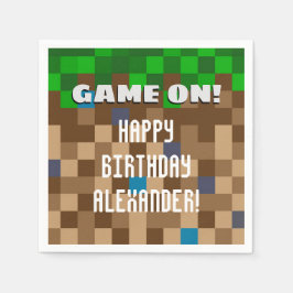 Game On Pixelated Grass Block Gaming Birthday Servet