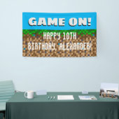 Game On Pixelated Grass Block Gaming Birthday Spandoek (Beurs)