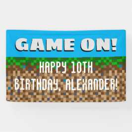 Game On Pixelated Grass Block Gaming Birthday Spandoek