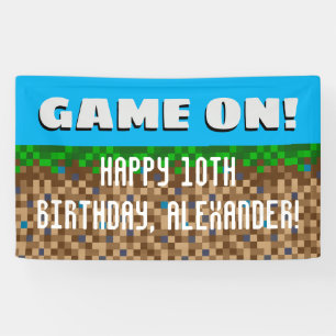Game On Pixelated Grass Block Gaming Birthday Spandoek