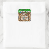 Game On Pixelated Grass Block Gaming Birthday Vierkante Sticker (Tas)