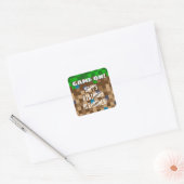 Game On Pixelated Grass Block Gaming Birthday Vierkante Sticker (Envelop)
