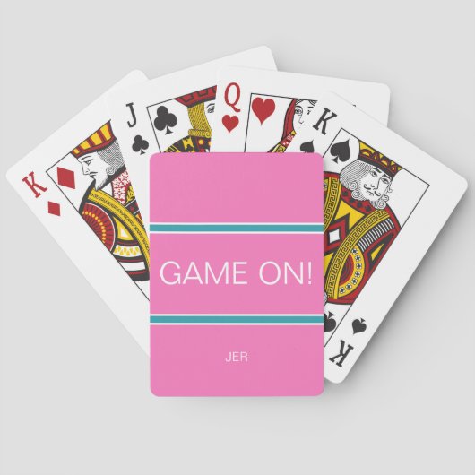 GAME ON Quote Cute Custom Monogram Pink Turquoise  Pokerkaarten (Achterkant)
