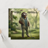 Game On: Sloth Golf Player Flat Verjaardag Kaart (Voorkant / Achterkant in situ)