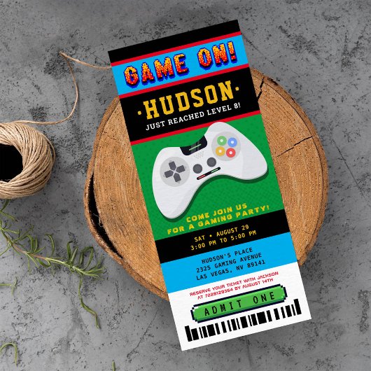Game on Ticket Birthday Party Kaart