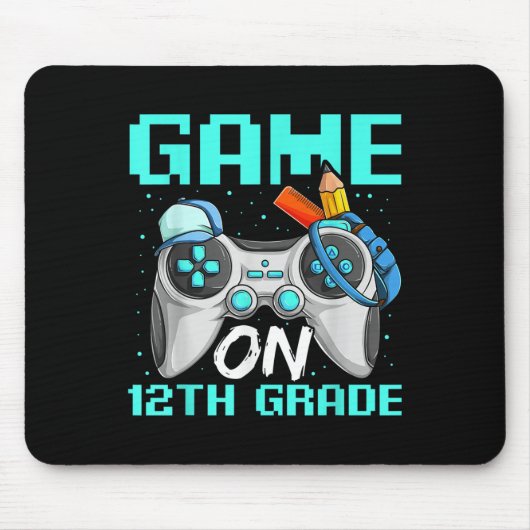 Game On Twelfth Grade Shirts, Funny Gamer Boy Back Muismat (Voorkant)