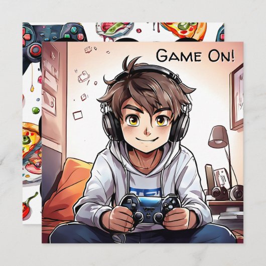 Game On! Video Boy's Gaming verjaardag Kaart (Voorkant / Achterkant)