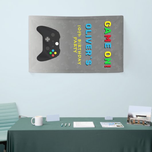 Game On Video Controller Gamen Verjaardagsfeestje Spandoek (Beurs)