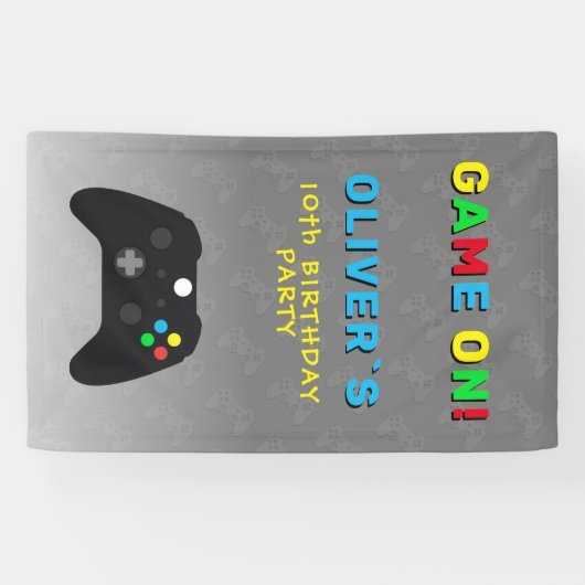 Game On Video Controller Gamen Verjaardagsfeestje Spandoek (Horizontaal)