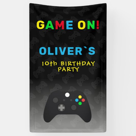Game On Video Controller Gaming Verjaardagsfeest Spandoek (Verticaal)