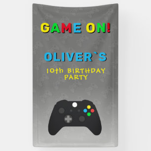 Game On Video Controller Gaming Verjaardagsfeest Spandoek