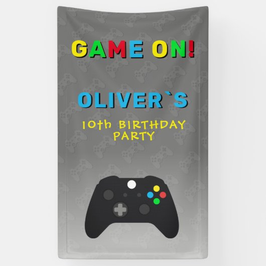 Game On Video Controller Gaming Verjaardagsfeest Spandoek (Verticaal)