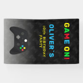 Game On Video Controller Gaming Verjaardagsfeestje Spandoek (Horizontaal)
