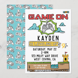 Game On Video Game Birthday Uitnodiging