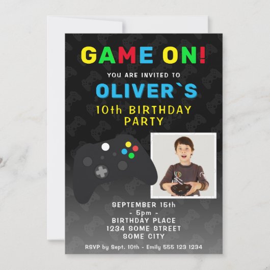 Game On Video Game Controller Foto Verjaardag Kaart (Voorkant)