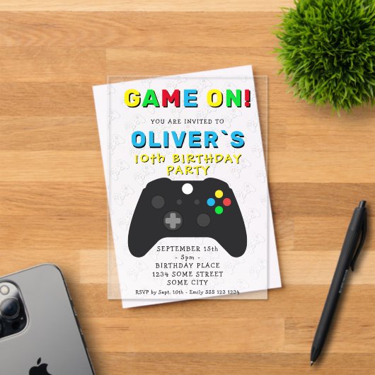 Game On Video Game Controller Gaming Birthday Acryl Uitnodigingen (Insitu (Uitnodiging))