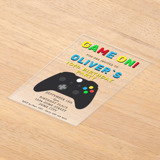 Game On Video Game Controller Gaming Birthday Acryl Uitnodigingen (Laagn)