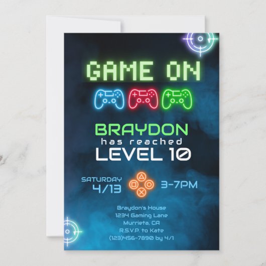 Game On Video Game Uitnodiging (Voorkant)