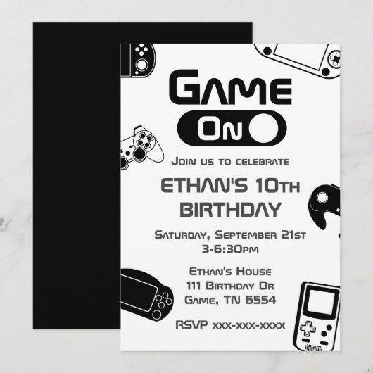 Game On Video Game Uitnodiging Verjaardag (Voorkant / Achterkant)