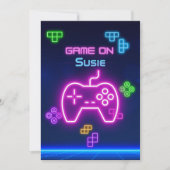 Game on video neon gamer groen, roze, blauw kaart (Voorkant)