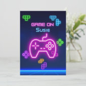 Game on video neon gamer groen, roze, blauw kaart (Staand voorkant)