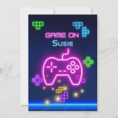 Game on video neon gamer groen, roze, blauw kaart (Voorkant)