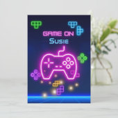 Game on video neon gamer groen, roze, blauw kaart (Staand voorkant)