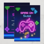 Game on video neon gamer groen, roze, blauw kaart (Voorkant / Achterkant)