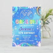 Game On Videogame Arcade VR Neon Boy Birthday Kaart (Staand voorkant)