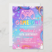 Game On Videogame Arcade VR Neon Girl Birthday Kaart (Voorkant)
