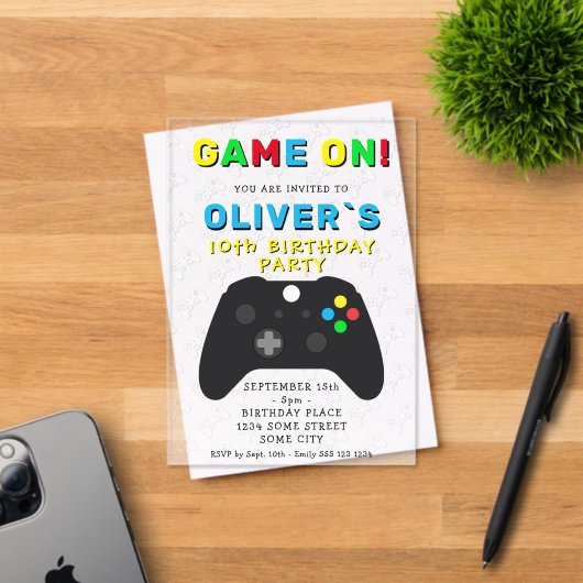 Game On Videogame Controller Gaming Verjaardag Acryl Uitnodigingen (Insitu (Uitnodiging))