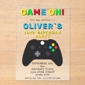 Game On Videogame Controller Gaming Verjaardag Acryl Uitnodigingen (Voorkant)