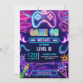 Game On Videogame Neon Verjaardagsfeest Kaart (Voorkant)