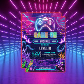 Game On Videogame Neon Verjaardagsfeest Kaart