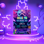 Game On Videogame Neon Verjaardagsfeest Kaart