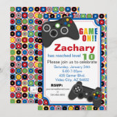 Game On! Videospel thema Verjaardagsfeest Uitnodig Kaart (Voorkant / Achterkant)