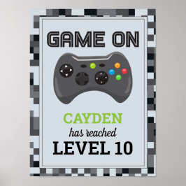 Game On Videospel Verjaardags poster Level Up