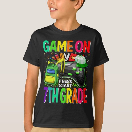 Game op 7e klas eerste dag gamer terug naar school t-shirt (Voorkant)