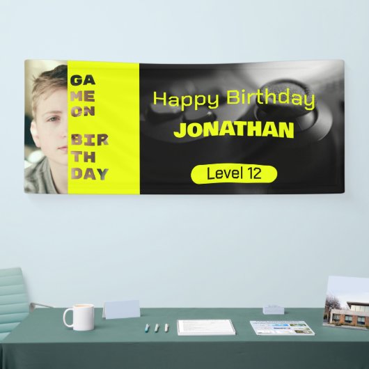 Game op gepersonaliseerde gamer verjaardag niveau  spandoek (Beurs)