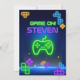 Game op neon groen, blauw, geel gamer uitnodiging