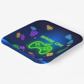 Game op neongroen, blauw gamer papieren bordje (Gebogen)