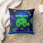 Game op neongroen, blauw, gamer-Sierkussen Kussen (Deken)
