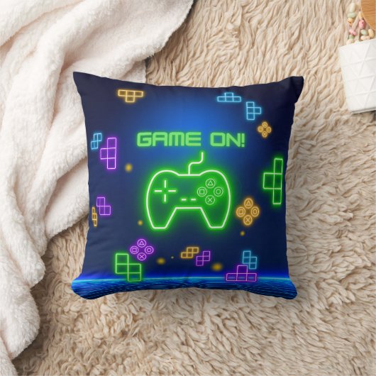 Game op neongroen, blauw, gamer-Sierkussen Kussen (Deken)