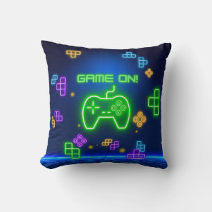 Game op neongroen, blauw, gamer-Sierkussen Kussen