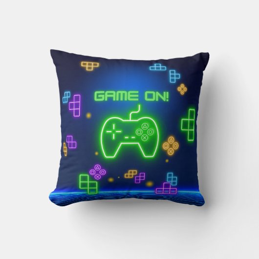Game op neongroen, blauw, gamer-Sierkussen Kussen (Voorkant)