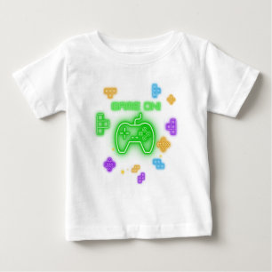 Game op neongroene, blauwe en gele gamer T-Shirt