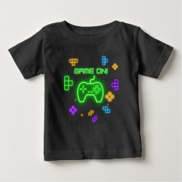 Game op neongroene, blauwe en gele gamer T-Shirt