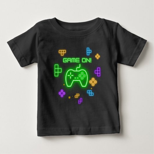 Game op neongroene, blauwe en gele gamer T-Shirt (Voorkant)