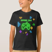 Game op neongroene, blauwe en gele gamer T-Shirt (Voorkant)